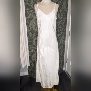 Vintage 1940s White Bias Cut Slip Dress Taffeta Bridal Wedding Pinup Boudoir